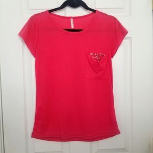 Pink Shirt w/ Peek-a-Boo Pearl & Silver Jewels